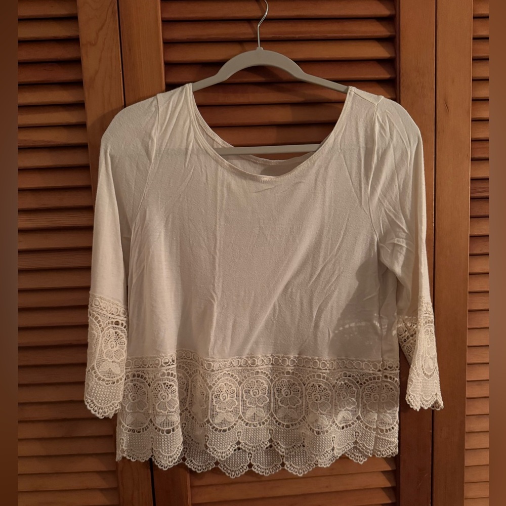 Elegant Cream Lace Trim Women's Top